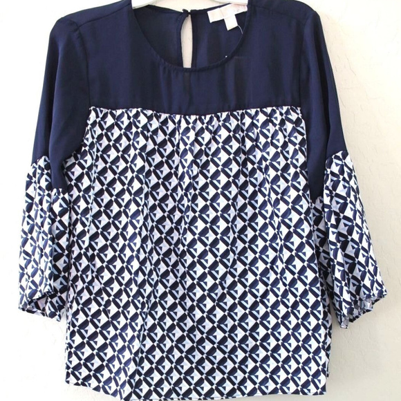 Michael Kors Geometric Print Flutter Sleeve Blouse Size M - Picture 1 of 3